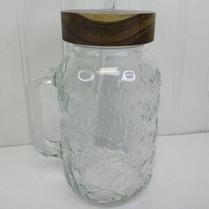 Pioneer Woman Palmer Embossed Glass Tumbler Sipper Wood Lid & Straw Clear 32oz